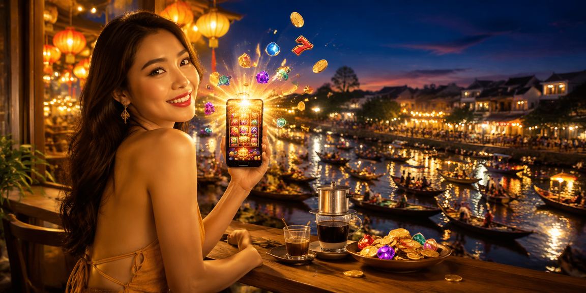 Người chơi tại Cần Thơ thưởng thức slot game bên ly cà phê Việt Nam